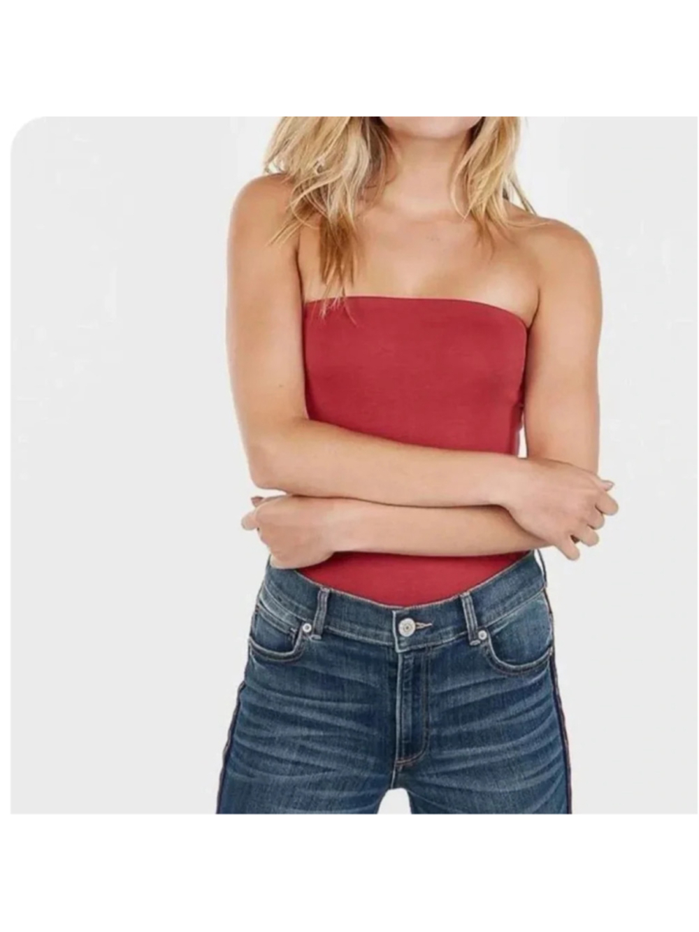 Express One Eleven Tube Top Burnt Orange Size Large Strapless With Built-in Bra